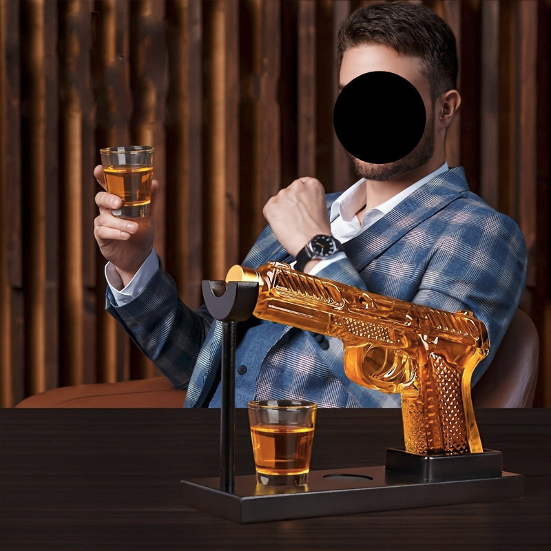 Pistol Design Whiskey Decanter Set with 2 Shot Glasses, Unique Handcrafted Glass Bottle for Whiskey Lovers & Father's Day Gifts